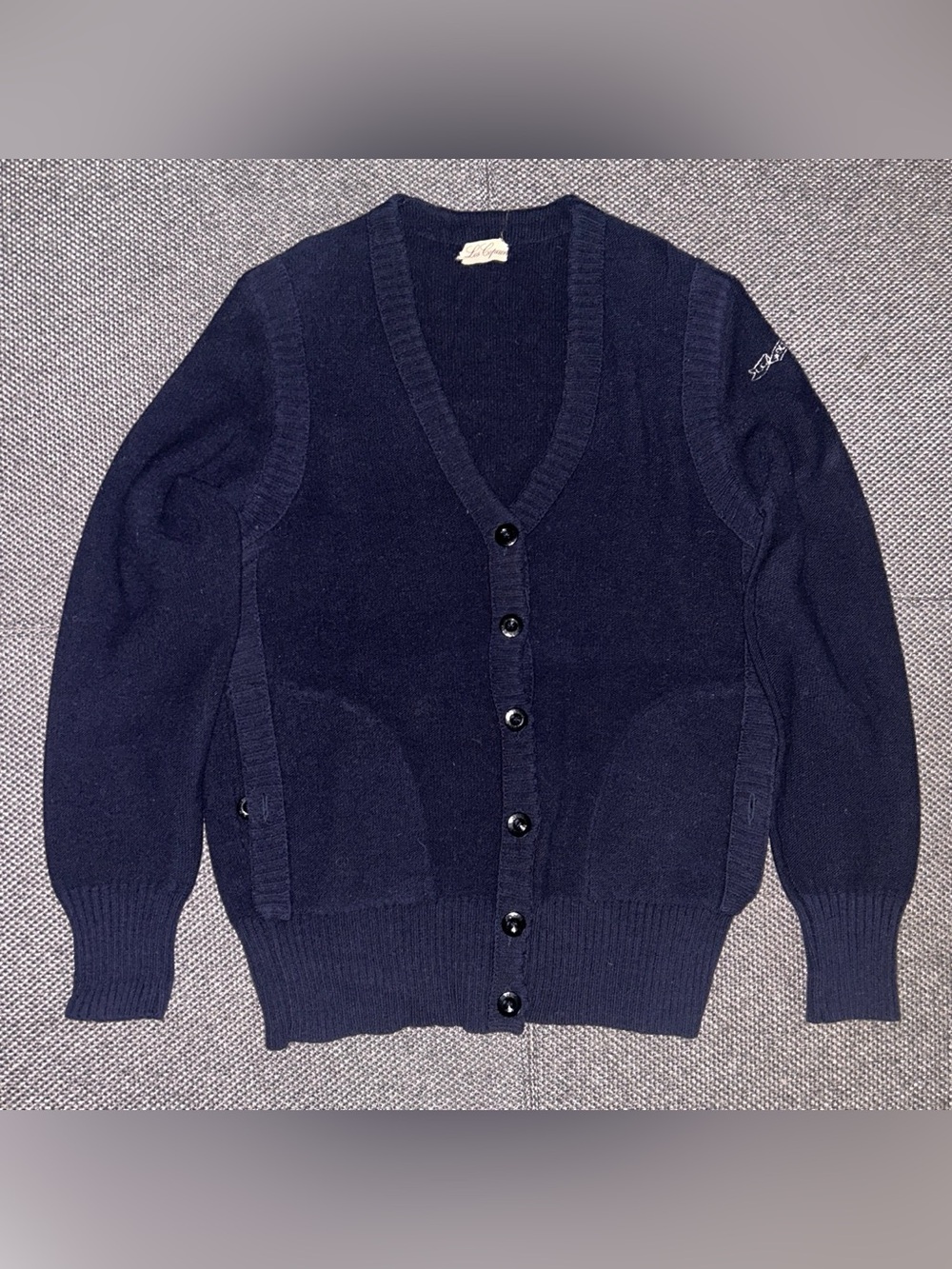 70s Les Copains 100% Wool Navy Button-Up Cardigan Sweater
